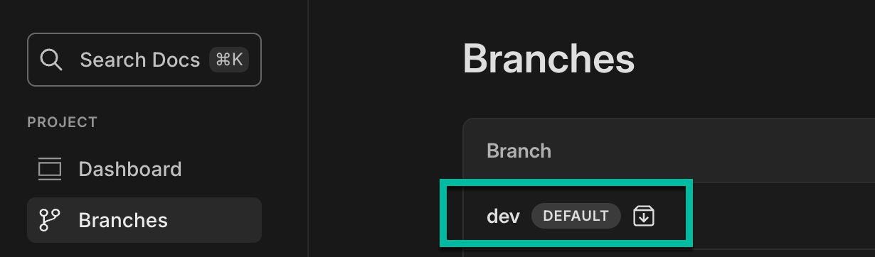 the archive icon shown on a branch in the branches list page